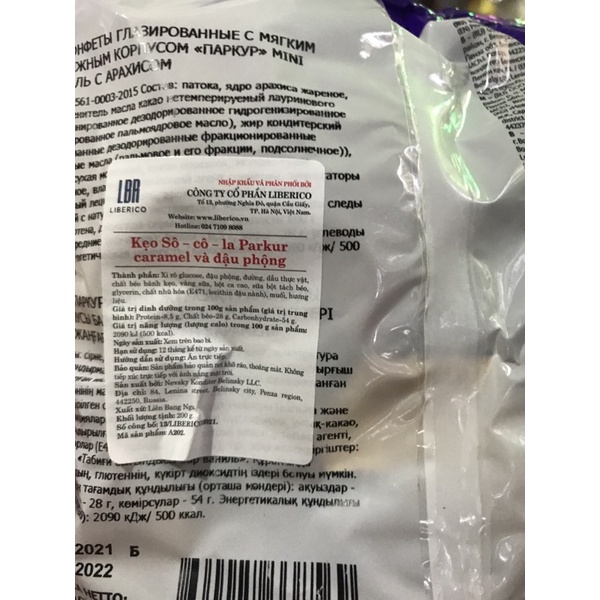 Kẹo Socola Nga 500g parkur các vị date 9/2024