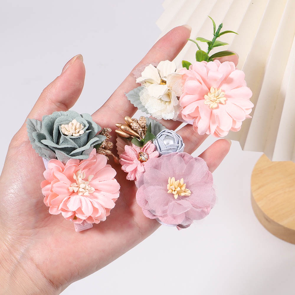 Set 5 kẹp tóc KIDSBOWS hoa vải chiffon đính ngọc trai độc đáo cho bé gái