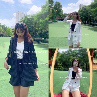 Set vest kẻ sọc Set blazer nữ khoác ngoài