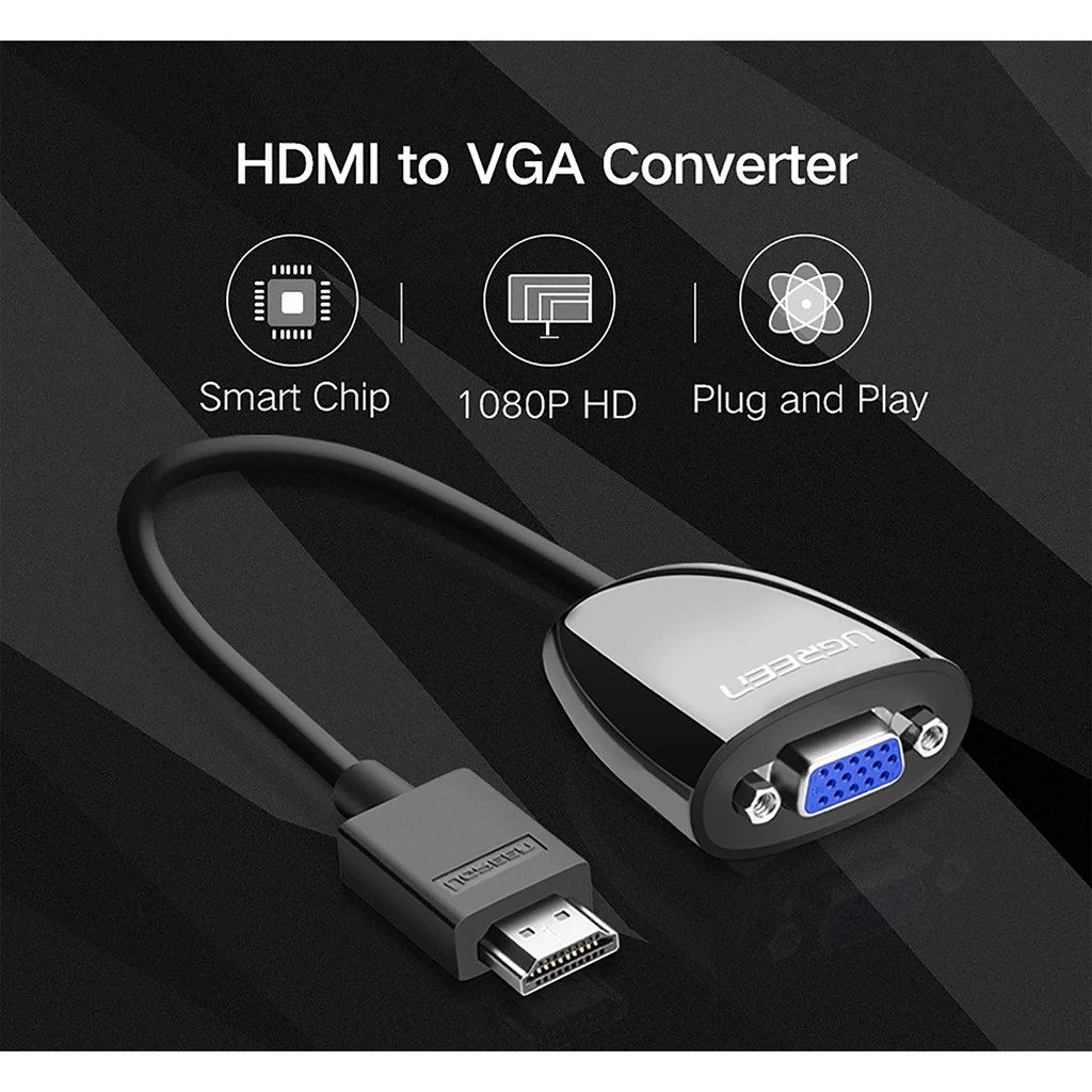 Cáp Chuyển Tín Hiệu HDMI Sang VGA Màu Đen Không Nguồn Và Audio Ugreen 40253 Chính Hãng