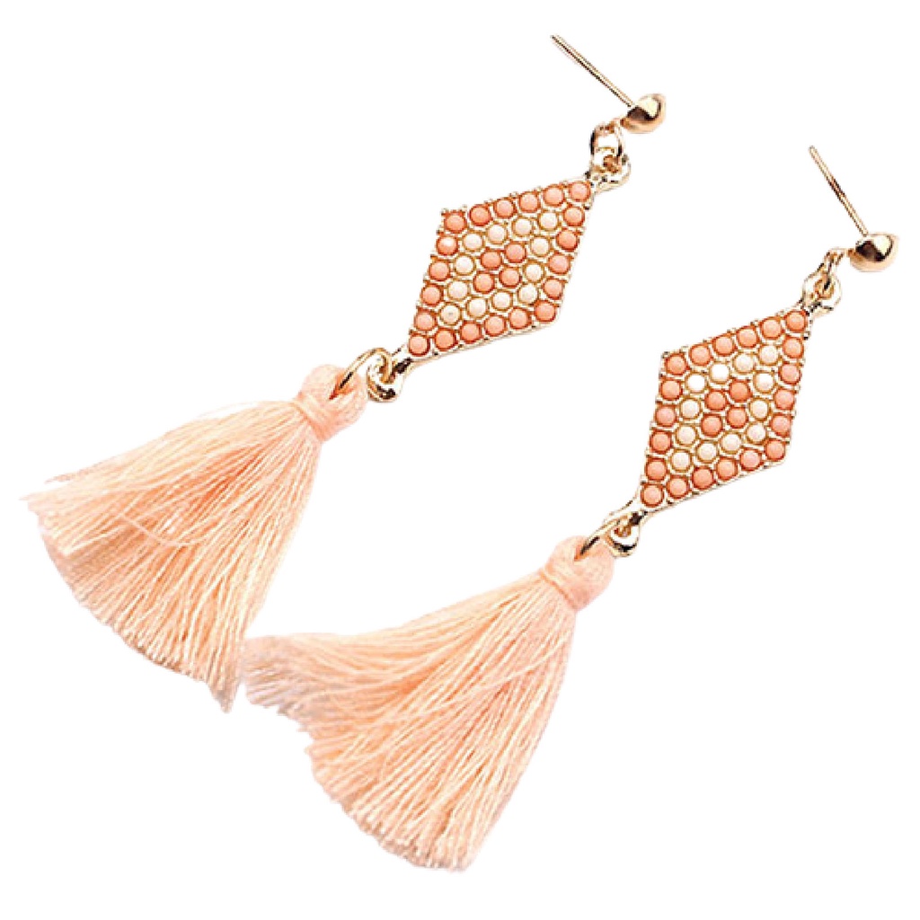 Cặp khuyên tai tua rua đính đá quý nhân tạo hình thoi sang trọng quý phái dành cho nữ