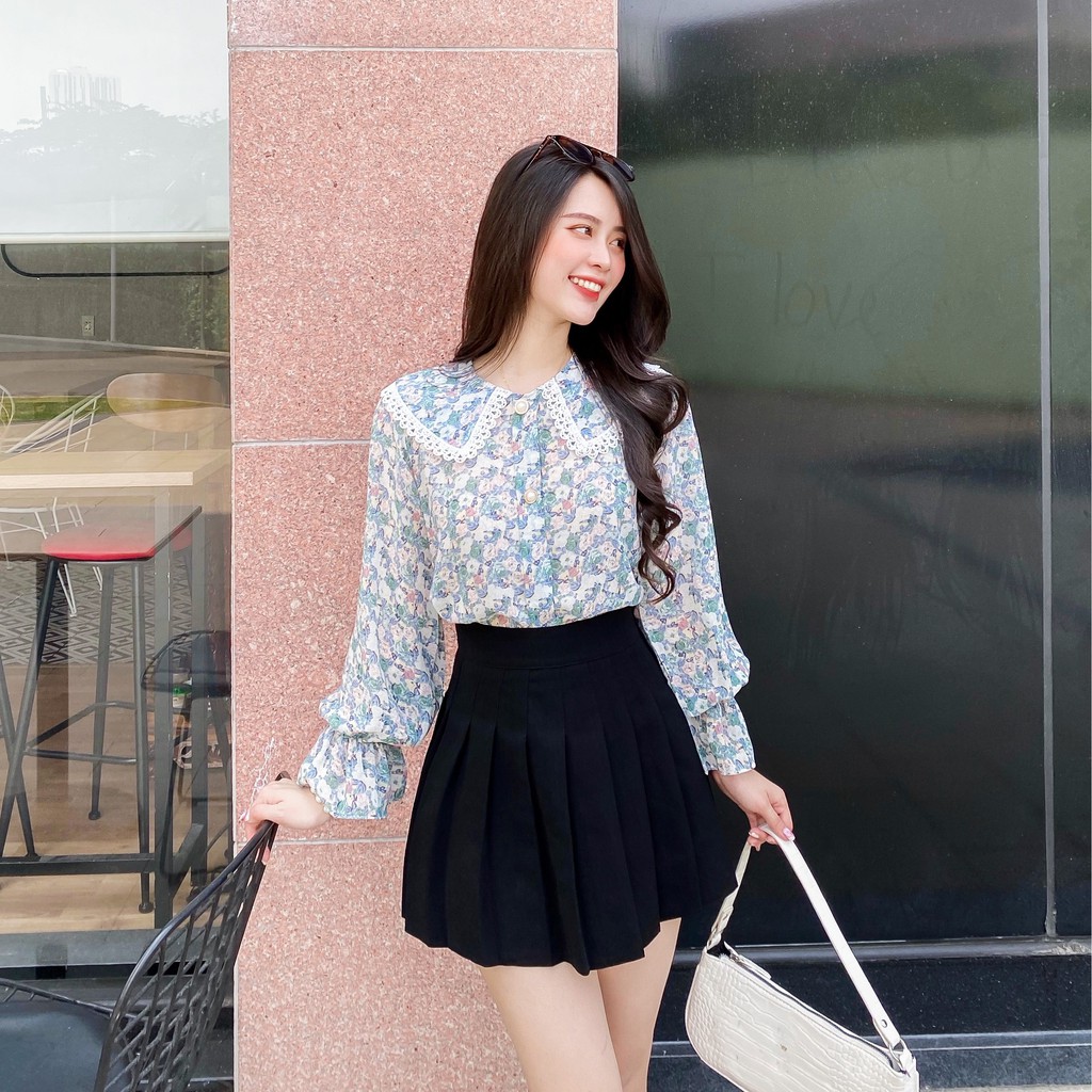 ❌FREESHIP-ÁO SƠ MI NỮ CÔNG SỞ CỔ LÁ SEN PHỐI REN (MS117)