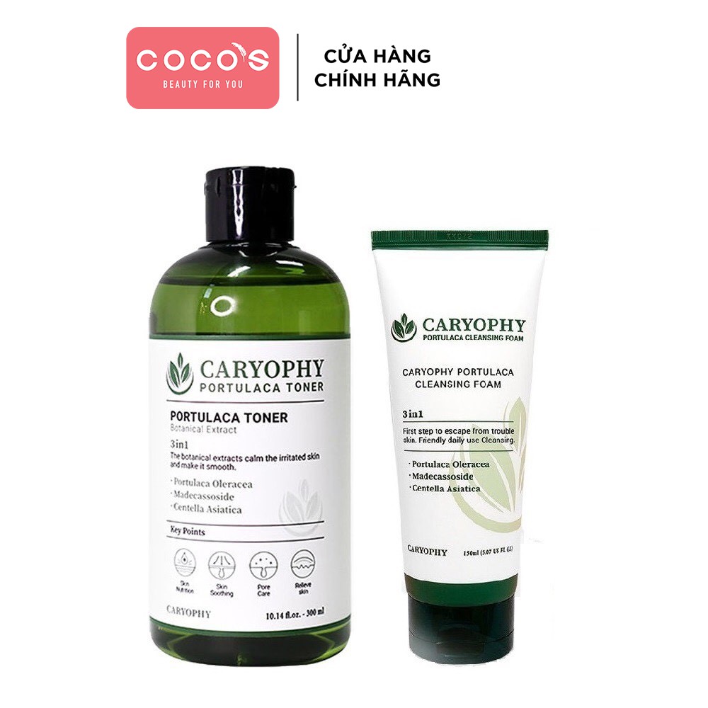 Combo 2 Sản Phẩm Giảm Và Ngăn Ngừa Mụn Caryophy Portulaca ( Sữa rửa mặt + Toner)