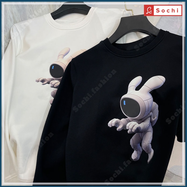 Áo thun nam đẹp, áo phông nam nữ unisex tay dài, chất đẹp in hình thỏ vũ trụ mã SW658