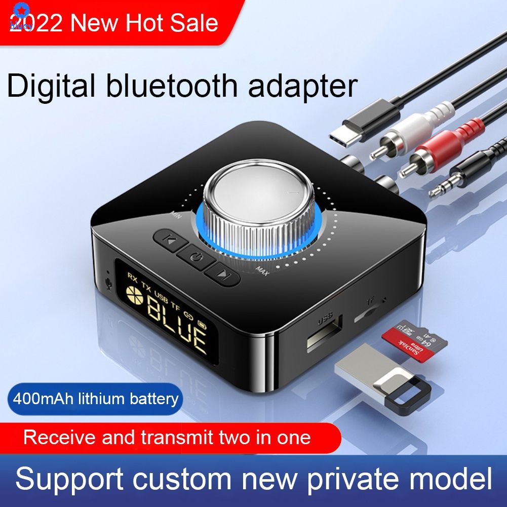 Bluetooth 5.0 Âm Thanh Thu Phát 3D Nhạc Stereo LED Hiển Thị Kỹ Thuật Số Không Dây Thẻ TF RCA AUX 3.5Mm Cho loa Có Dây 【Bluey】
