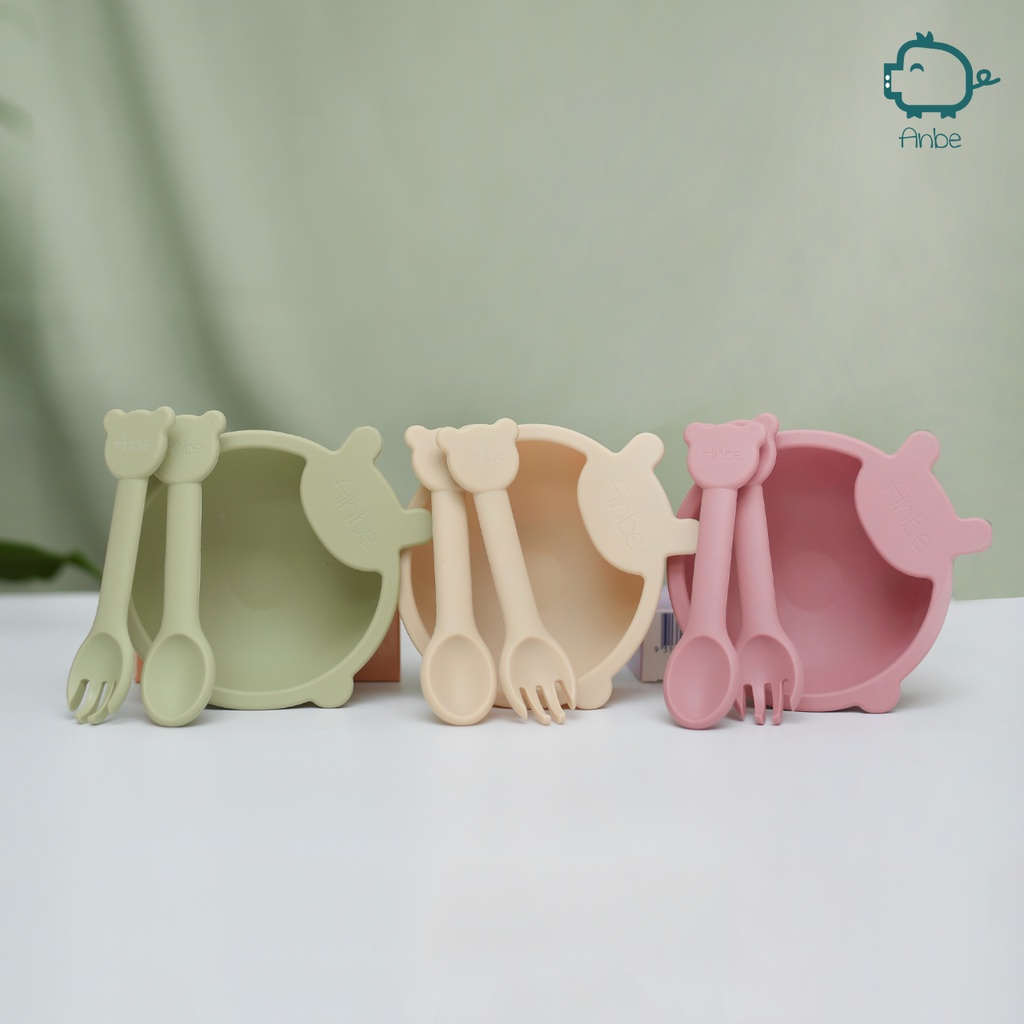 Thìa Dĩa Silicon Cho Bé Tập Ăn Dặm Kiểu Nhật BLW Có Kiểm Định An Toàn ANBE VIETNAM Chính Hãng AB4