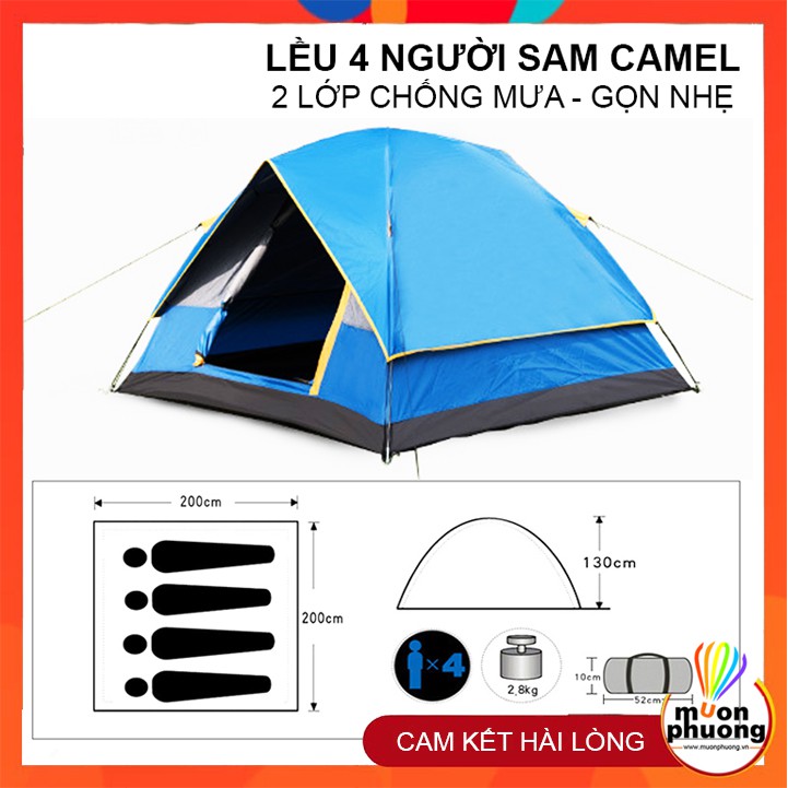 Lều cắm trại 3 người 4 người 2 lớp Sam Camel chống nước mưa - MUÔN PHƯƠNG SHOP