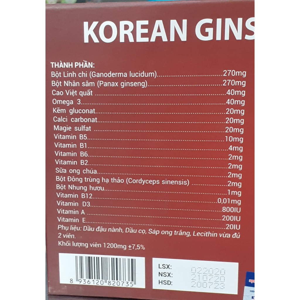Viên Uống Sâm Korean Ginseng Premium, Hỗ Trợ Bồi Bổ Cơ Thể, Tăng Cường Sức Khỏe | Thế Giới Skin Care