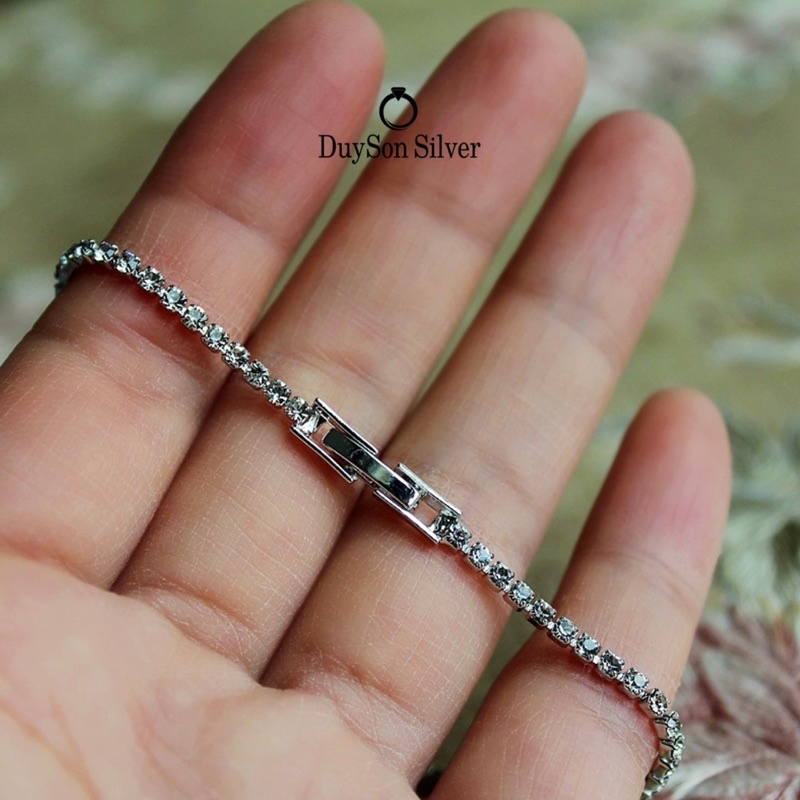 Vòng tay bạc nữ cá tính, lắc tay bạc Ý 925 Bling Bling đính full đá mạ vàng trắng cao cấp DUYSON SILVER [LTXK14]