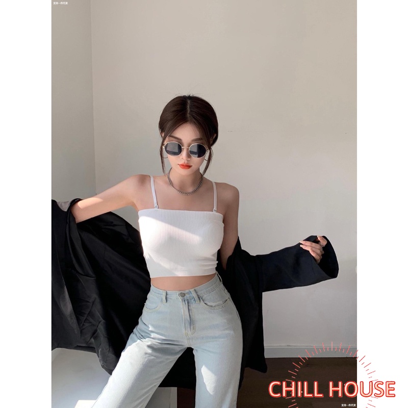 Áo bra 2 trong 1, tháo đc dây, có đệm, dáng croptop, chất cotton gân co giãn 4 chiều N99 CHILL HOUSE