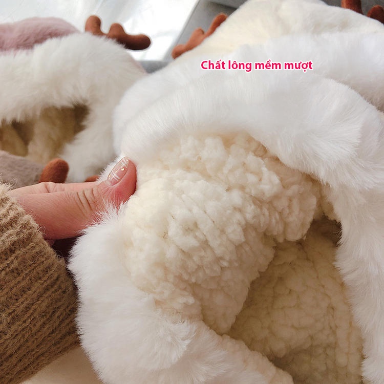 Mũ len cho bé gái bé trai chùm đầu kèm khăn dễ thương HATALO mùa đông cực ấm có hai sừng hươu ML2A