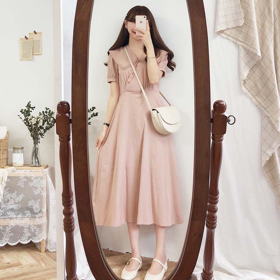 Đầm Tay Ngắn Cổ Búp Bê Màu Sắc Xinh Xắn 29395