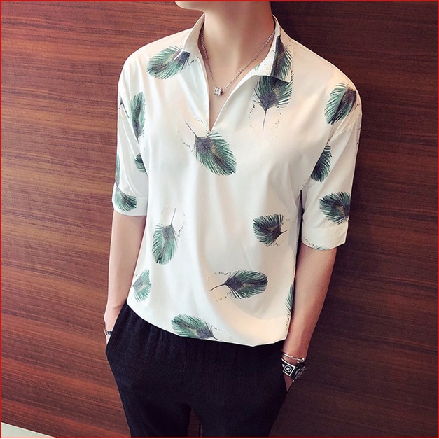 Áo sơ mi nam họa tiết lá LinhDan Store K9