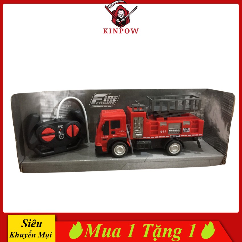 Đồ Chơi Xe Cứu Hỏa Điều Khiển KINPOW Có Thang, Màu Đỏ Đặc Trưng, Đèn Pha Sáng, Chạy Tốc Độ Cao