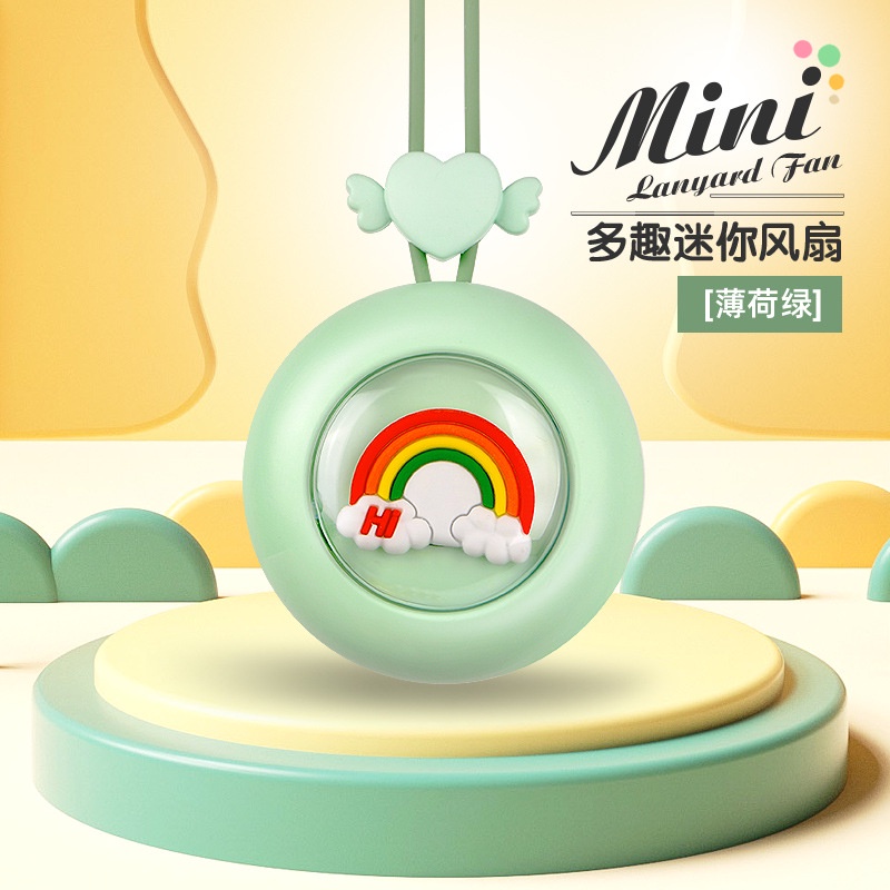 Quạt Điện Mini Đeo Cổ Họa Tiết Hoạt Hình Sạc Cổng USB Dễ Mang Theo