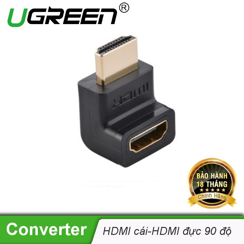 Đầu nối cổng HDMI male sang HDMI female vuông góc 90 độ - UGREEN 20110 - (màu đen) - Hàng chính hãng