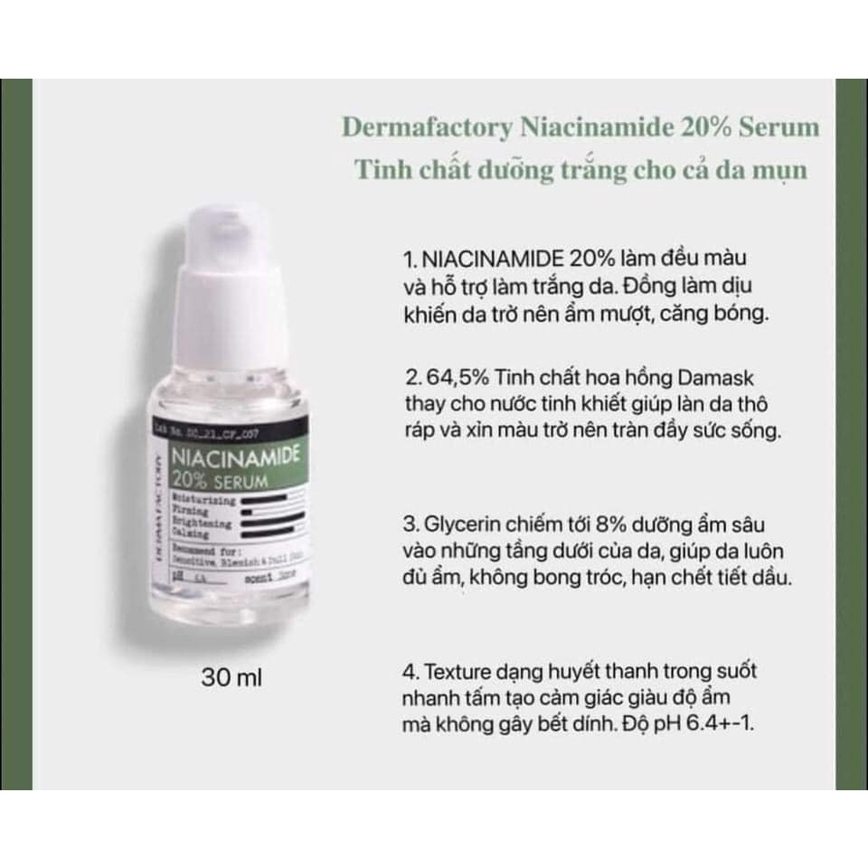 MBC M17 Tinh chất dưỡng trắng Derma Factory Niacinamide 20% Serum 30ml
