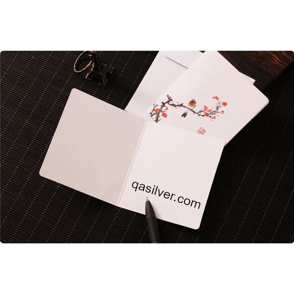 Thiệp in hoa mai lá sen cổ phong chúc mừng sinh nhật kèm phong bì FLORA Greeting Card QACCESSORIES AC211202