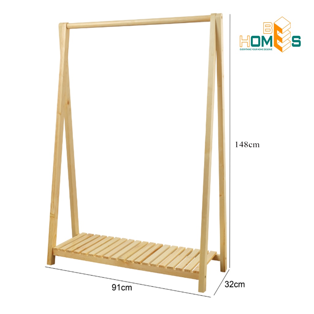 Giá treo quần áo gỗ chữ A 1 tầng cao 148cm