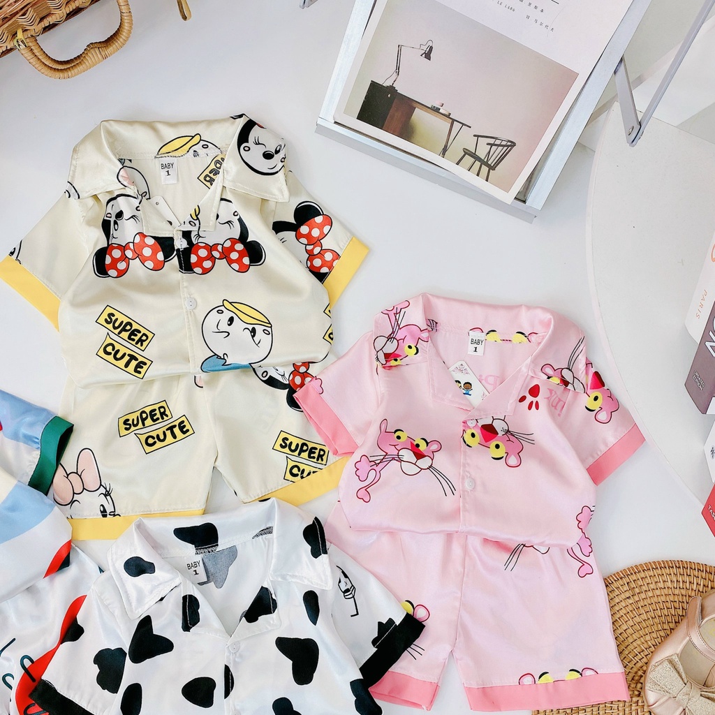 CT37 Bộ Cộc Tay Pyjama Bò Sữa Cho Bé Chất Liệu Vải Kate Cao Cấp Đủ Size Từ 8-20Kg Chơi Tết VNXK Nhật-Hàn