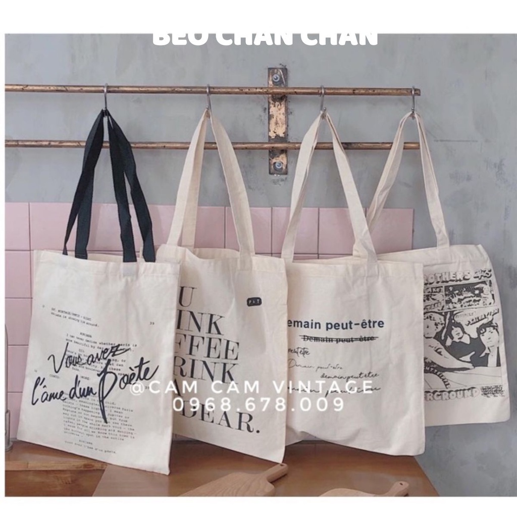 TÚI TOTE VẢI TÚI VẢI VINTAGE TRẮNG NGÀ HOTTREND