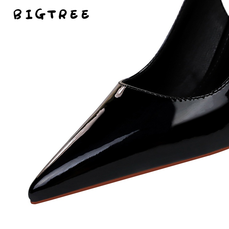 Giày cao gót 9.5cm BigTree 869-5 da bóng mũi nhọn miệng nông quai hậu