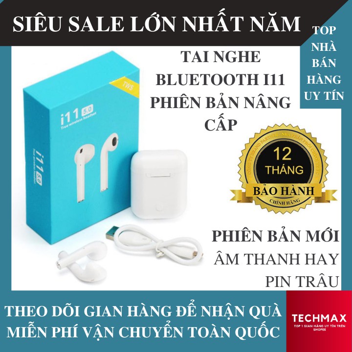 Tai nghe không dây bluetooth i11s bản cao cấp hộp xanh, nút cảm ứng - Tai Nghe Bluetooth i11