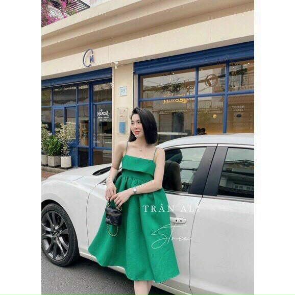 đầm xốp nơ sau 2 dây bún hot