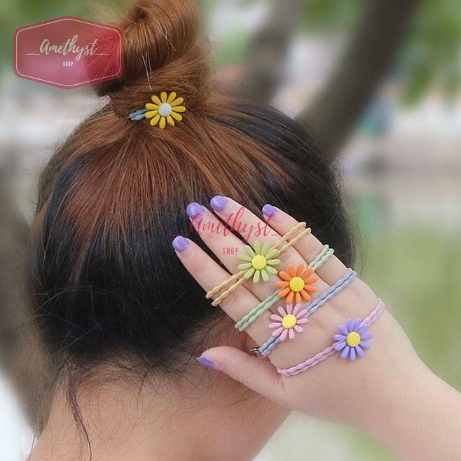 ⚡️DEAL 1K⚡️ Dây Thun Cột Tóc / Thun Buộc Tóc Hoa Cúc Style Hàn Quốc