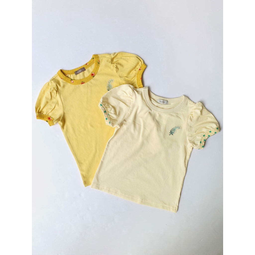 Áo cotton Toto Heros tay bồng 2 màu vàng / kem viền hoa