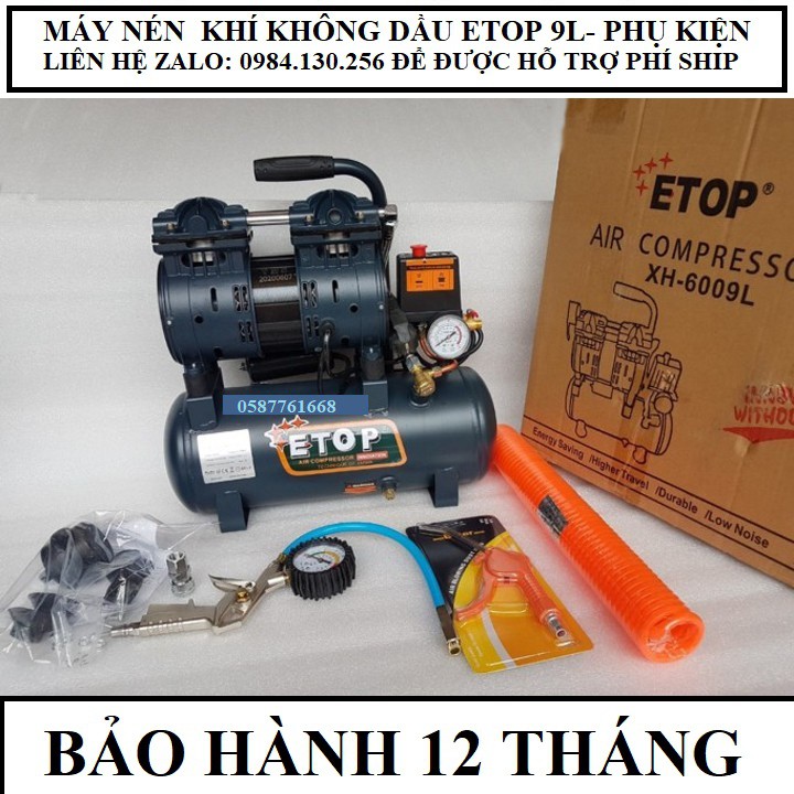 Máy nén khí ETOP 9L - Nén khí chống ồn Không Dầu, Chính Hãng Chất Lượng