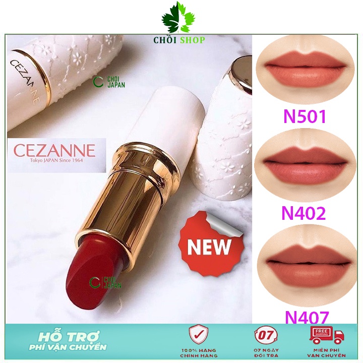 Son Cezanne Nhật Bản 501 Đỏ Cam | 206 Hồng Sen | 406 Đỏ Base Hồng | 402 Đỏ Cherry| | 102 Cam Đất | 205 Hồng Đào Tự Nhiên