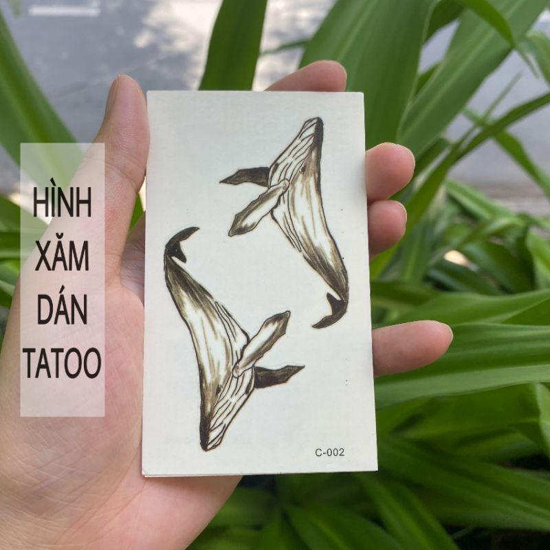 Hình xăm cá voi trắng c02. Xăm dán boss tatoo tạm thời size 10x6cm