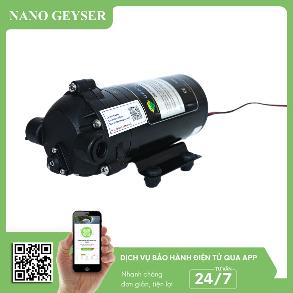 Bơm máy lọc nước 24V Nano Geyser, Bảo hành chính hãng 3 năm, Bơm tăng áp giúp hút đẩy