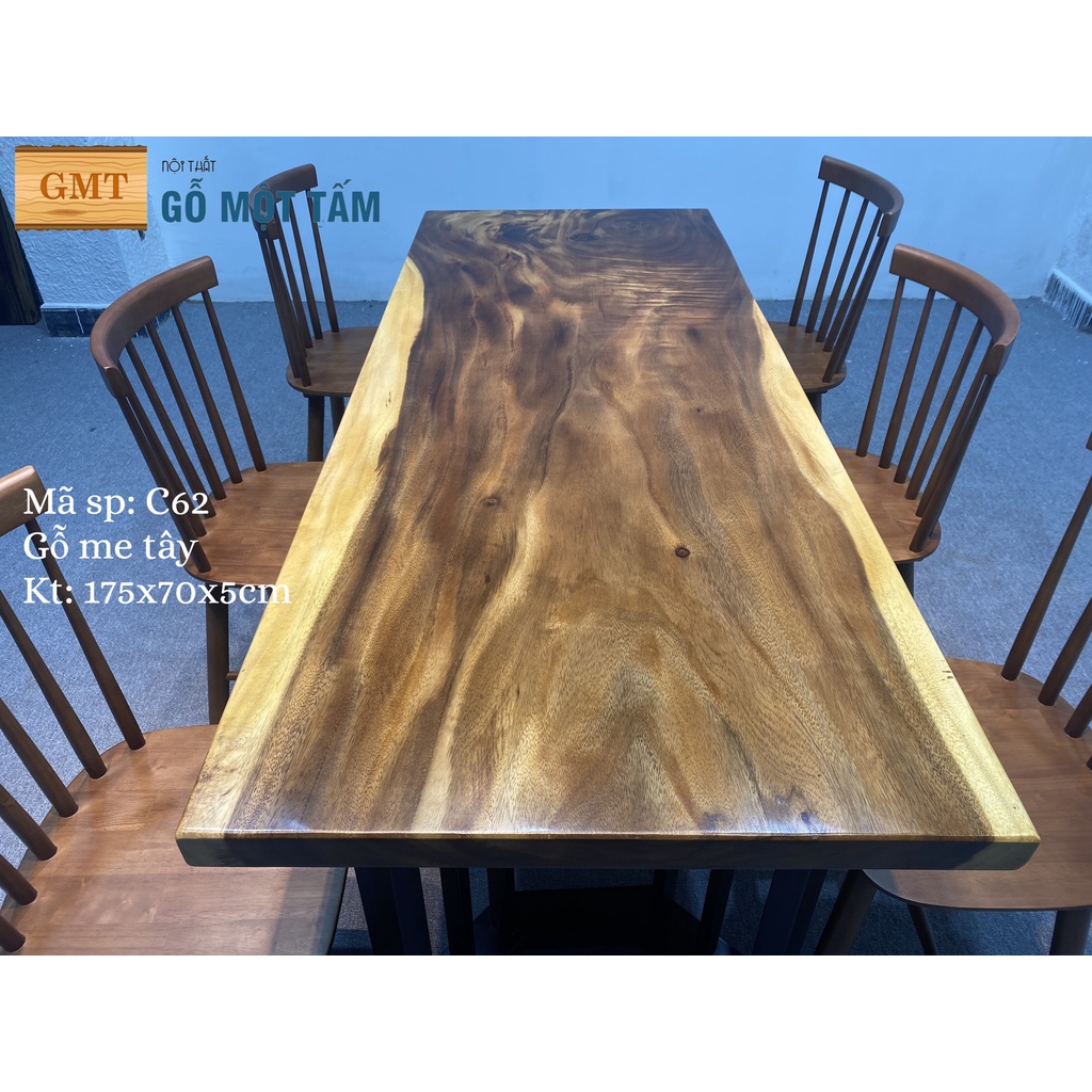 Bàn ăn bằng gỗ me tây nguyên tấm 1m75 bền đẹp, sang trọng gỗ tự nhiên