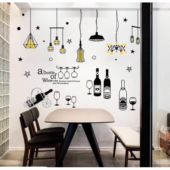 Decal dán tường   FREE SHIP  Tranh dán tường đèn vàng kệ rượu có keo sẵn bóc dán đơn giản