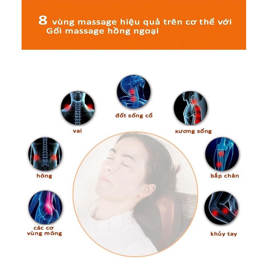 Gối massage hồng ngoại 8 bi Tặng cáp sạc ô tô