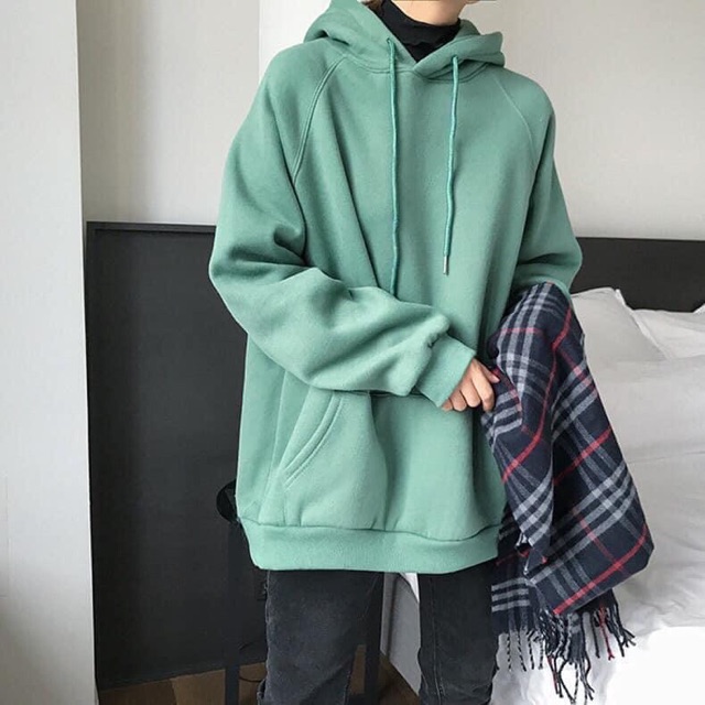 Áo Hoodie Trơn Tay Dài Túi Bụng Unisex Clip Thật