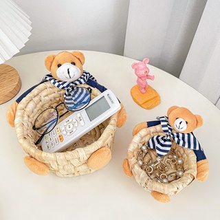 giỏ đựng đồ đan mây gấu đáng yêu để bàn