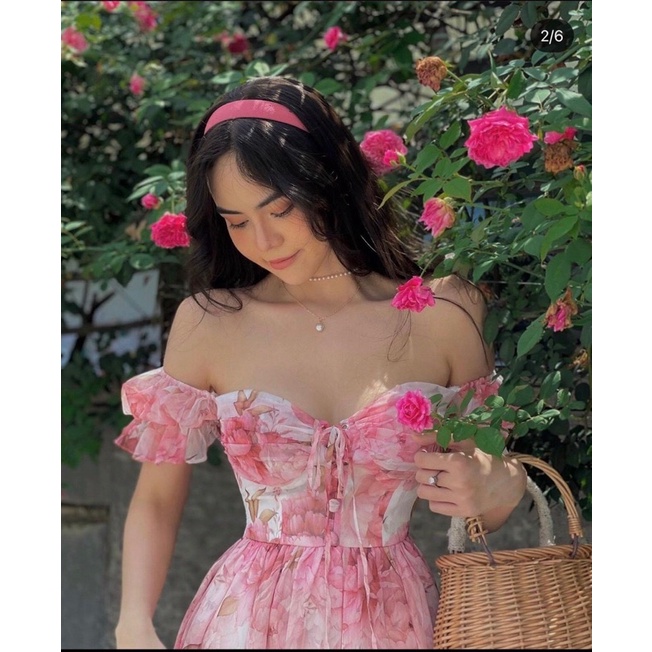 Đầm maxi hoa trễ vai rút dây ngực | BigBuy360 - bigbuy360.vn