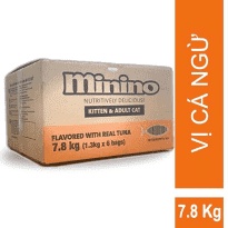 Combo 7,8kg  - Thức ăn hạt cho mèo 1 THÙNG 6 GÓI THỨC ĂN CHO MÈO MININO TUNA 1,3KG