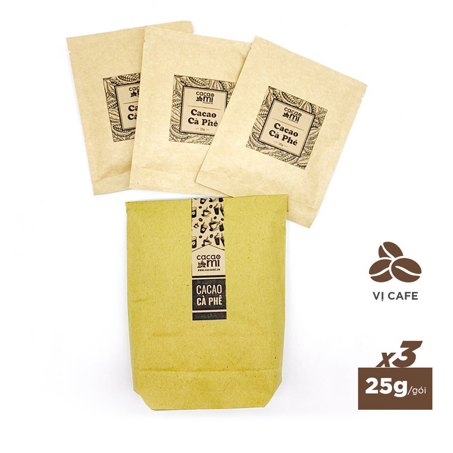 Combo 3 gói bột cacao cafe - Thức uống sô cô la hương vị cà phê đậm vị ca cao nguyên chất CACAOMI thượng hạng 25g/gói