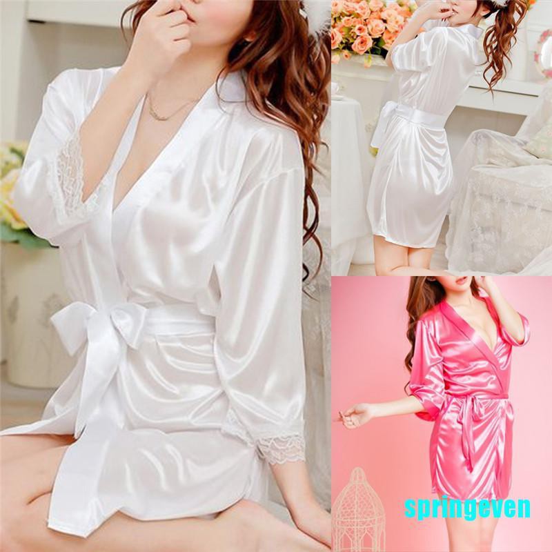 Áo Choàng Tắm Satin Phối Ren Quyến Rũ Cho Cô Dâu