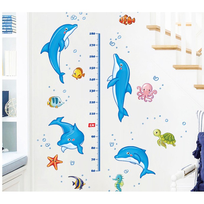 Decal dán tường đo chiều cao cá heo