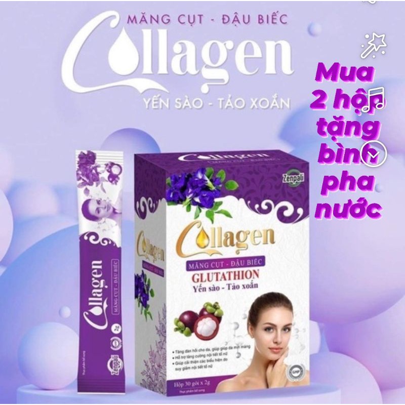 Collagen Măng Cụt Đậu Biếc Zenpali - Cốm Uống Đẹp Da 30 gói