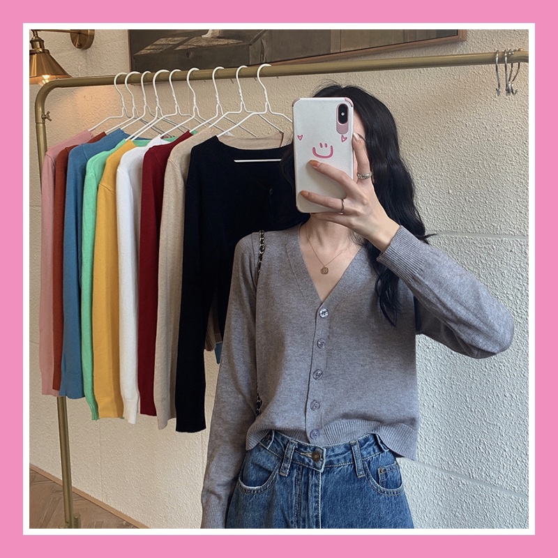 Áo len cardigan croptop nữ dáng ngắn tay dài khoác mỏng nhiều màu phong cách Hàn quốc nhẹ nhàng trẻ trung năng động AL11