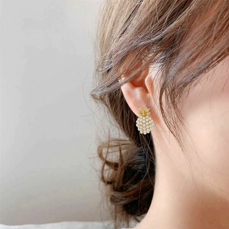 Bông Tai Hình Trái Dứa Đính Ngọc Trai Nhân Tạo Thời Trang