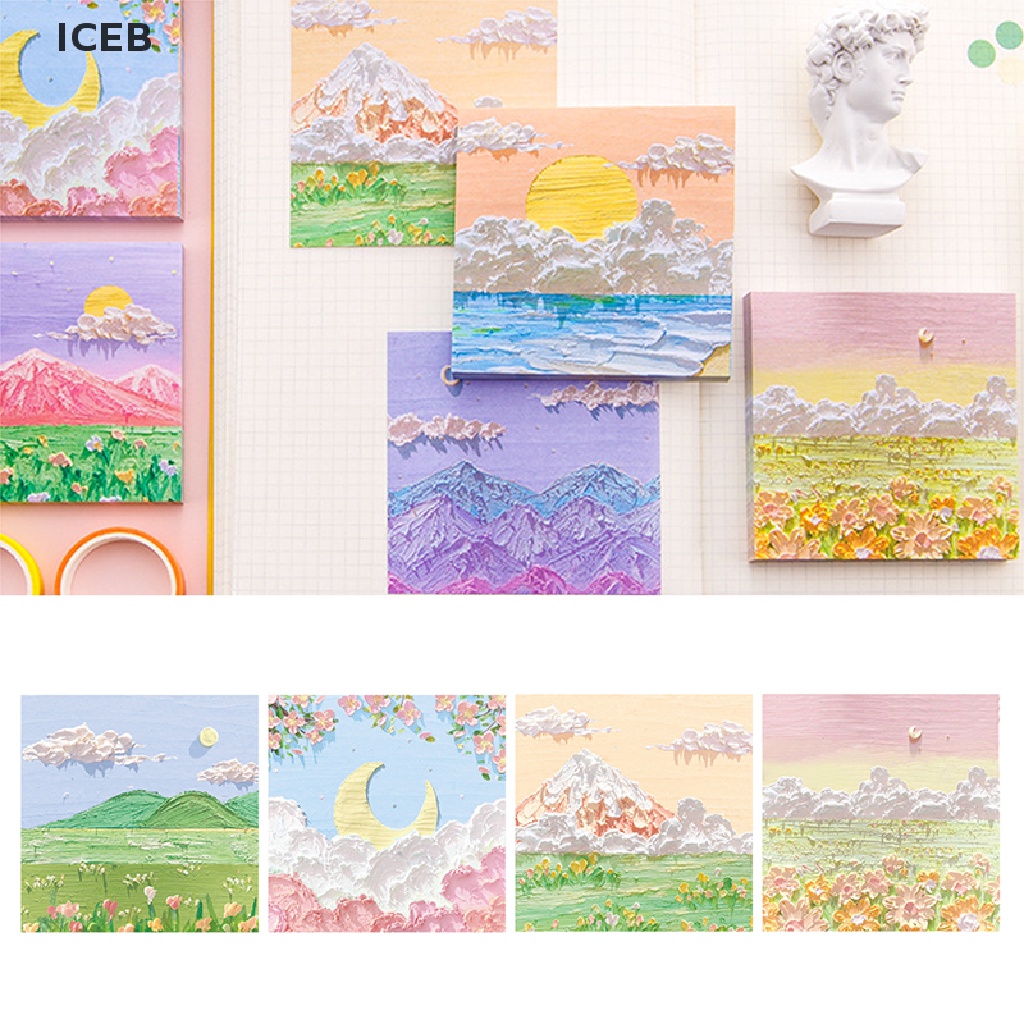 ic 80sheets Oil Painting Stickers Memo Pad Colored Notepad Kawaii Stickers Notes my