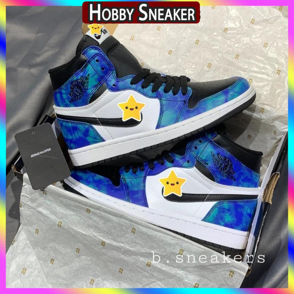Giày thể thao Jordan xanh loang nước biển cổ cao, Giày JD1 high tie dye cao cổ nam nữ siêu hot Full Box Bill + tặng dây