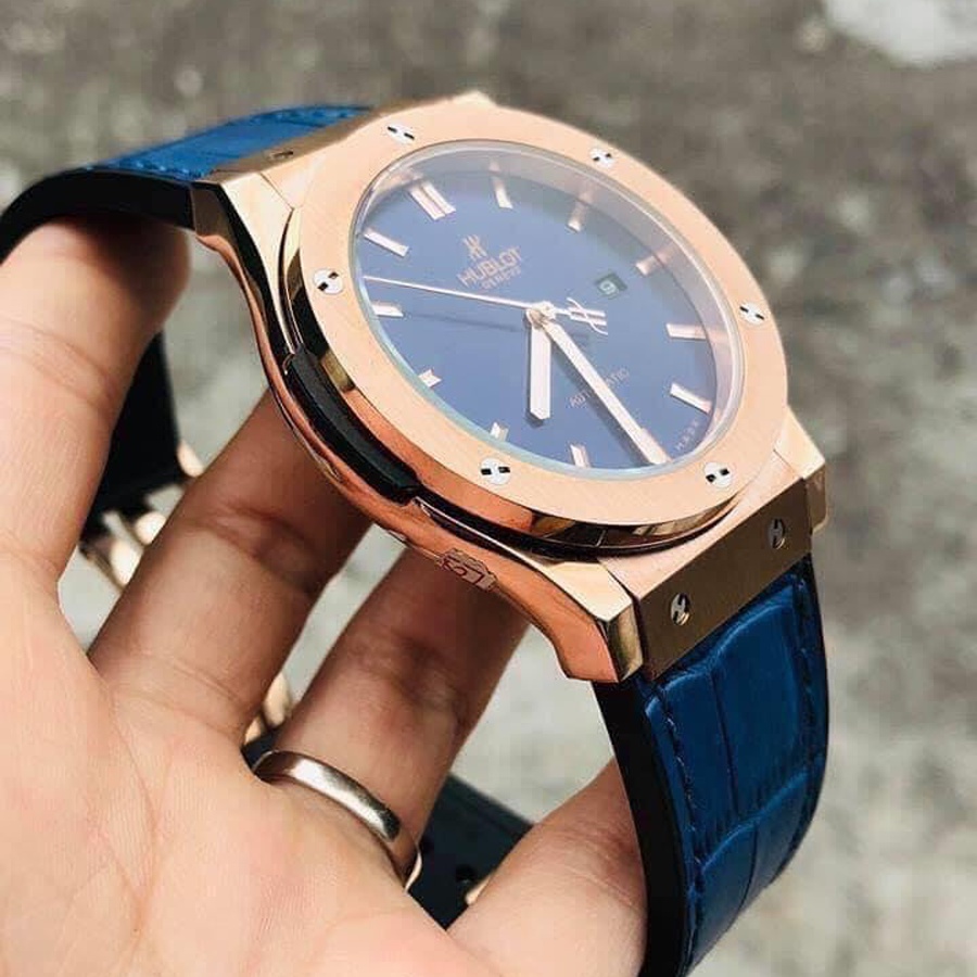 Đồng hồ Nam - Đồng hồ cơ Automatic máy Nhật, mẫu trơn màu xanh viền vàng, size 38mm-42mm | BigBuy360 - bigbuy360.vn